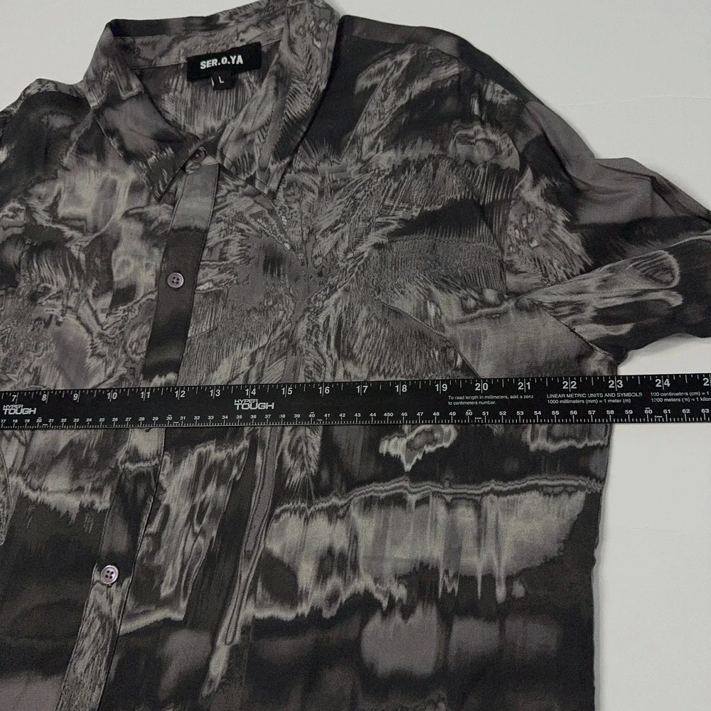 Designer SER.O.YA‎ Marcus Denim Shirt Mens Size L Long Sleeve Button Up Black